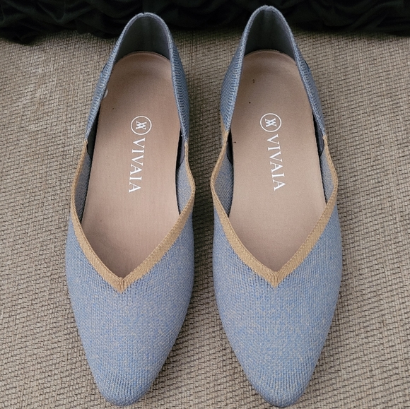 VIVAIA VIENNA 1.0 SANDY BLUE POINTED TOE V CUT FLATS - Picture 3 of 16